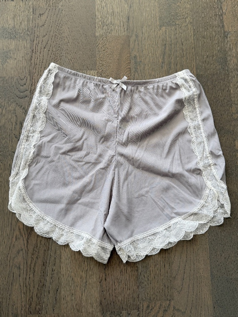 Lace Trim Sleep Shorts Grey Satin Lounge Pajama Shorts Size XS/S